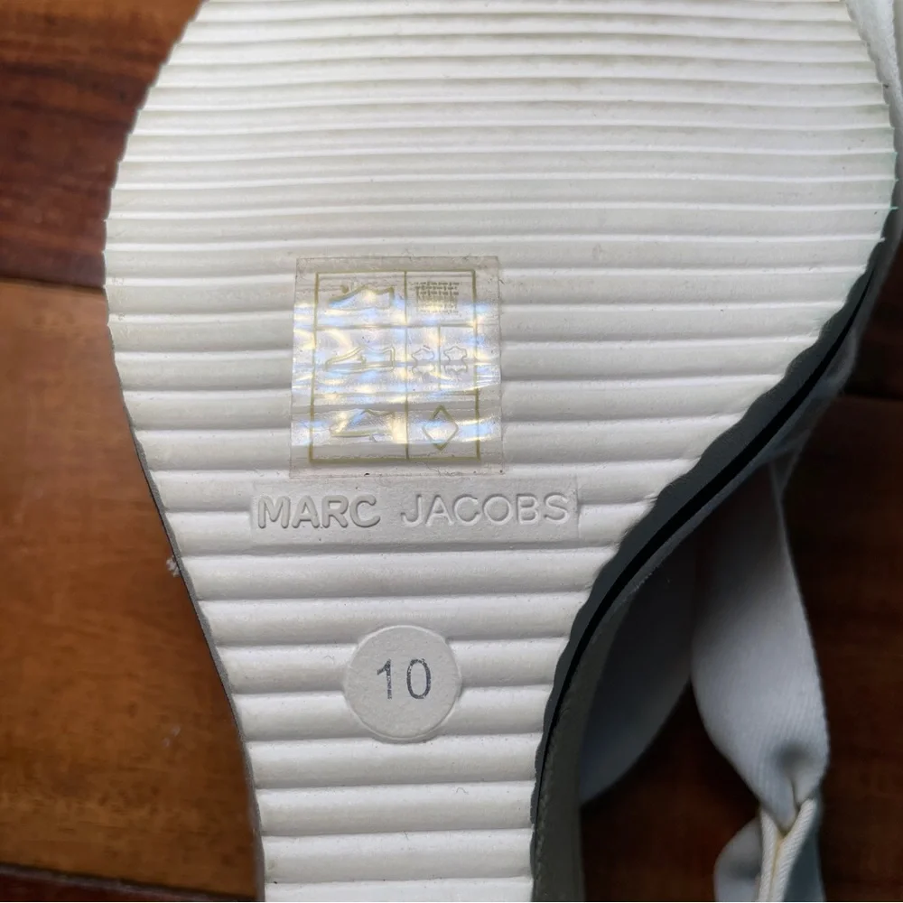 MARC JACOBS Ivory Canvas Ankle Tie Sculptural Wedge Sandals Size 10